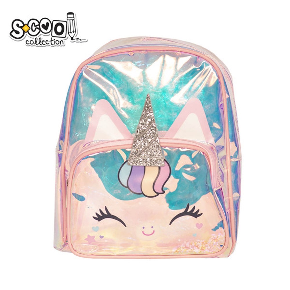 Ghiozdan gradinita transparent, imprimeu unicorn, bretele reglabile, PVC, 30 cm - imagine 3